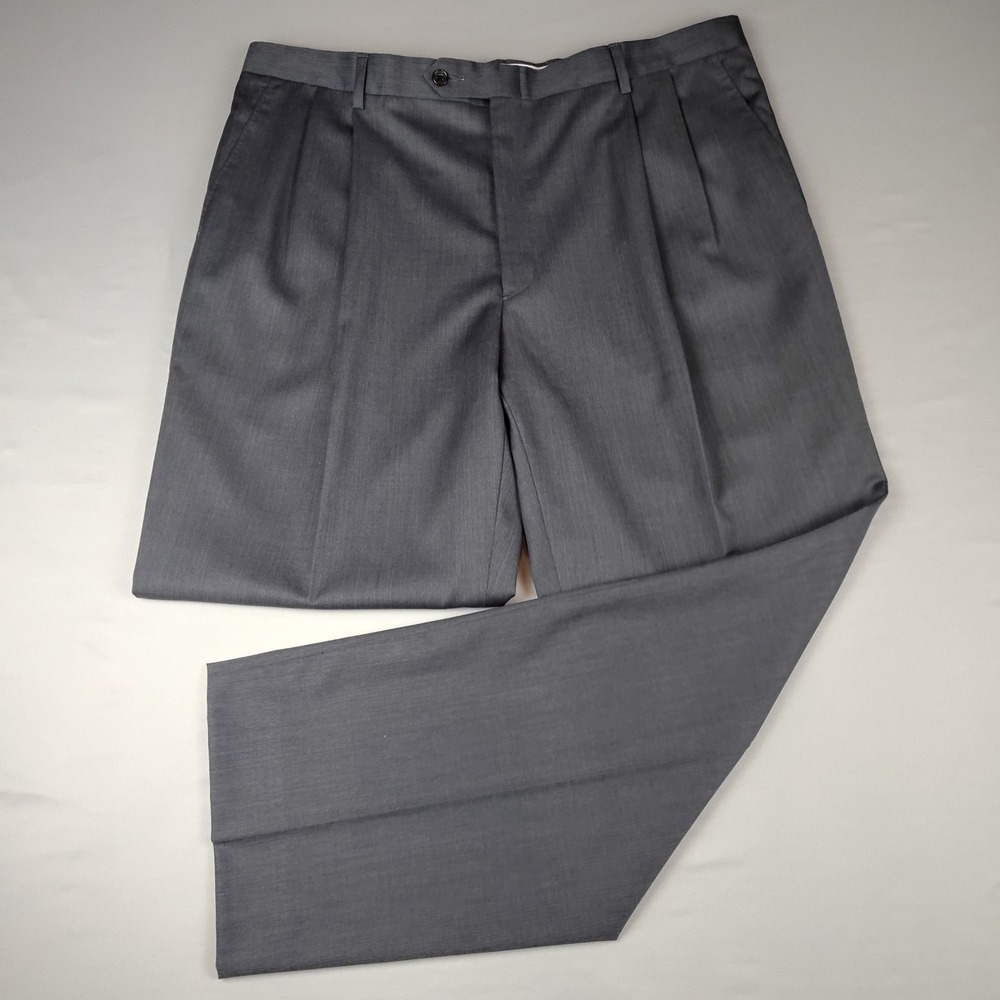 Hart Schaffner Marx Men's 40x30 Wool Dress Pants Gray Pleated Classic Fit